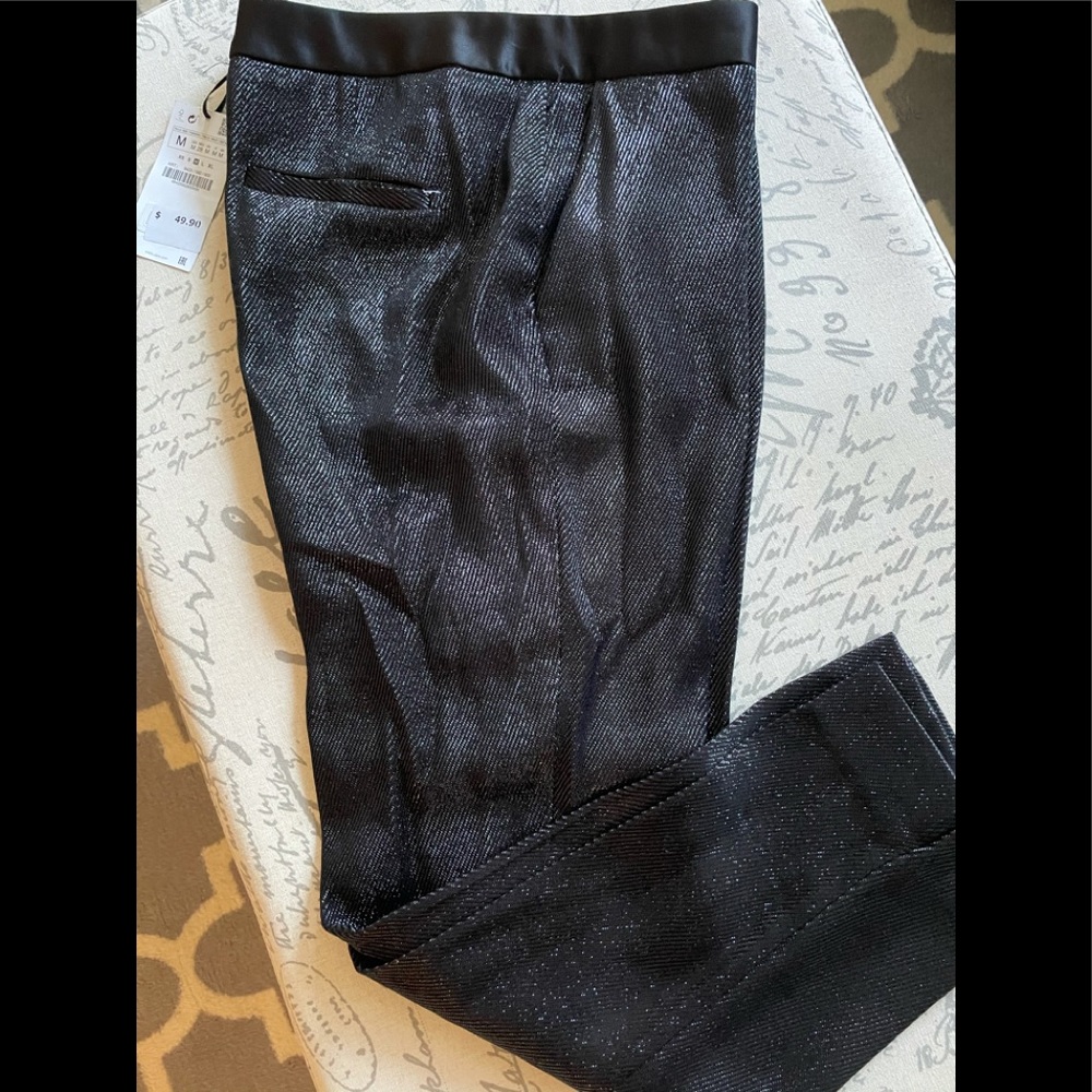Metallic suit pant with satin waistband (Zara)